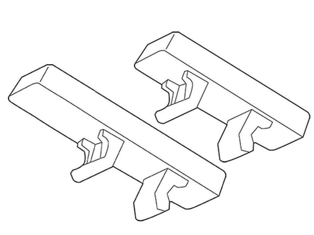 Zwei parallele, winklige Strukturen mit hakenförmigen Erweiterungen an jedem Ende, in einem Linienkunst-Stil dargestellt. Sie sind diagonal ausgerichtet.