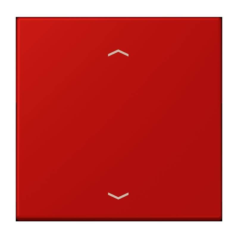 Ein roter Lichtschalter mit minimalistischem Design, der zwei kleine weiße Pfeile zeigt, die nach oben und unten weisen.