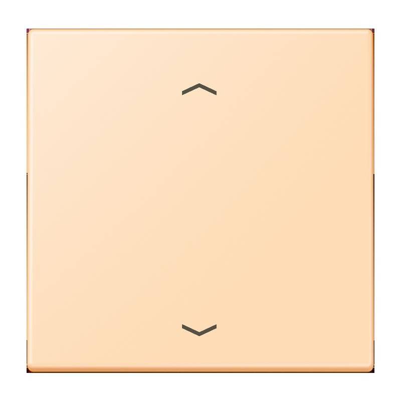 Quadratisches beiges Panel mit zwei schwarzen Pfeilen, die nach oben und unten zeigen, was auf mögliche Berührungs- oder Druckfunktionalität hinweist.