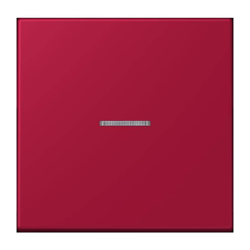 Ein roter Lichtschalter mit einem silbernen horizontalen Indikatorstreifen in der Mitte.
