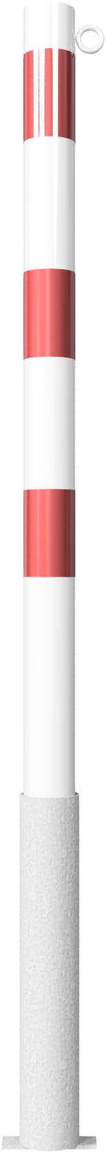 Schake 460HB/1 Absperrpfosten Stahlrohr Ø 60 x 2,5 mm herausnehmbar ohne Verschluss feuerverzinkt und weiß beschichtet<br><br>mit drei rot reflektie