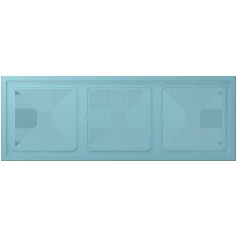 Ein rechteckiges blaues Panel, das in drei Abschnitte unterteilt ist, wobei jeder Abschnitt ein Rautenmuster aufweist, möglicherweise eine dekorative Wand- oder Deckenplatte.