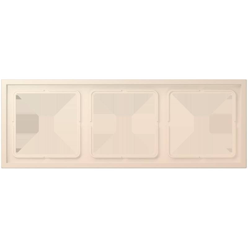 Ein beiger rechteckiger Deckenpanel mit einem minimalistischen geometrischen Design, der drei quadratische Abschnitte mit subtilen Farbabstufungen aufweist.