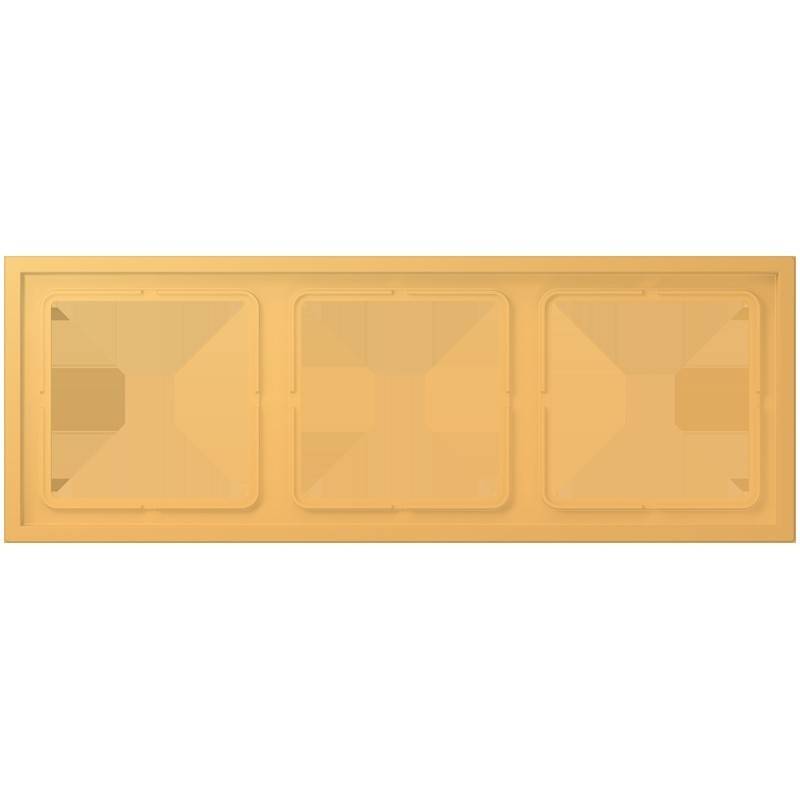 Eine rechteckige Kupferplatte mit drei geprägten quadratischen Mustern, wobei jedes Muster eine zentral erhöhte Pyramidenform aufweist.