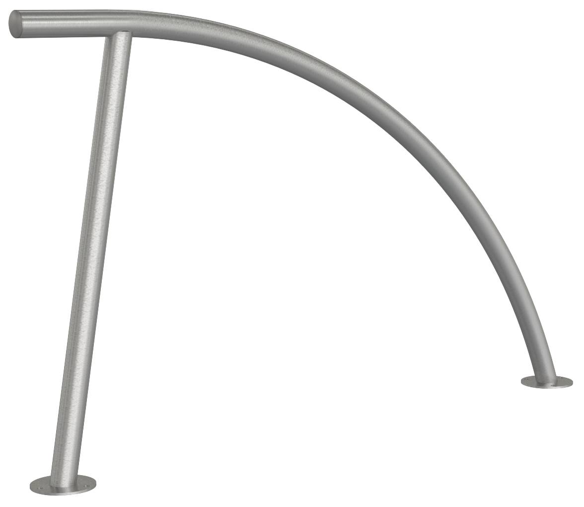 Schake 449_50P Edelstahlfahrradanlehnbügel Ø 48 mm zum Aufdübeln<br><br>mit Bodenplatte Ø 120 mm<br><br>Lochkreis Ø 94 mm<br><br>3 B