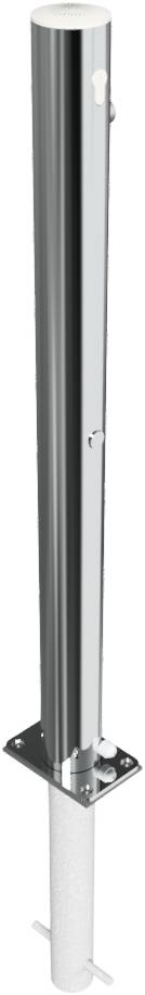 Schake 4072UZH Edelstahlpfosten Ø 76 mm ohne Ziernut umlegbar, selbsteinrastende Verriegelung<br><br>zum Einbetonieren, mit feuerverzinkter Bodenhül