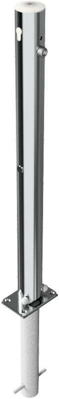 Schake 4072UZH Edelstahlpfosten Ø 76 mm ohne Ziernut umlegbar, selbsteinrastende Verriegelung<br><br>zum Einbetonieren, mit feuerverzinkter Bodenhül