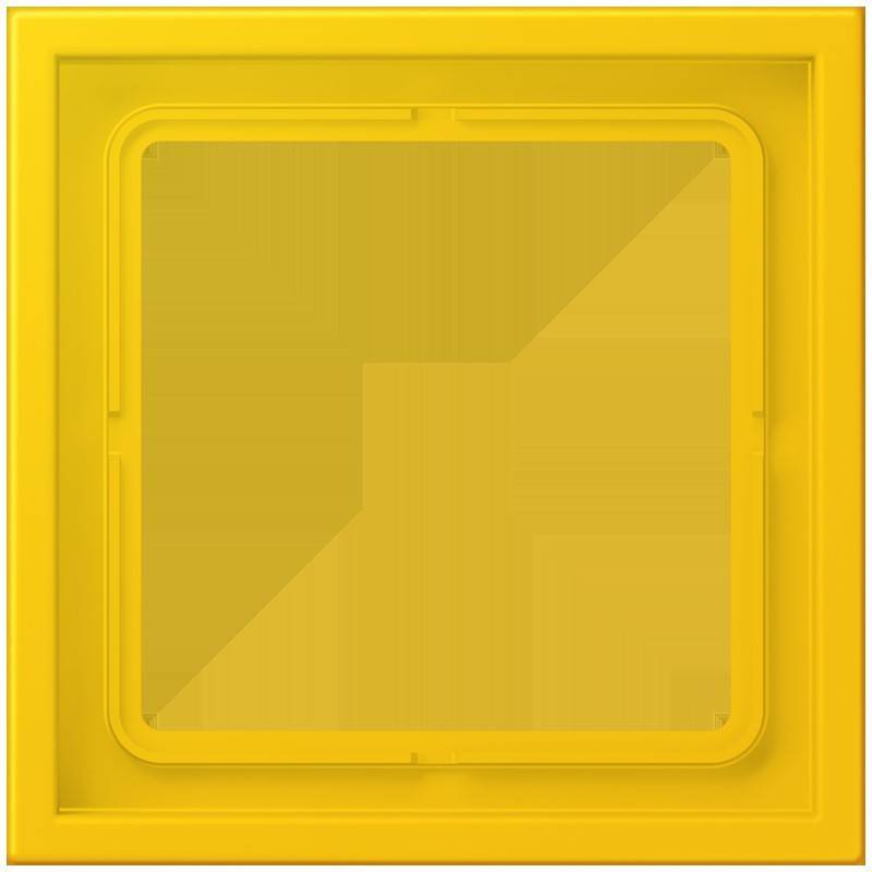 Ein gelber Rahmen mit einem vertieften quadratischen Zentrum, das ein Gradientendesign aufweist.