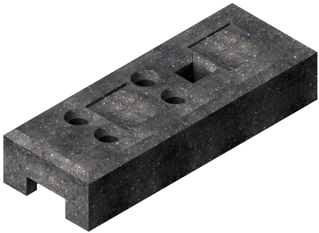 Schake 3F113 Bauzaunfuß aus Kunststoffrecycling Länge: 690 mm<br><br>Höhe: 140 mm<br><br>Breite: 255 mm<br><br>5 Einstecklöcher; 4x rund 42mm,<br