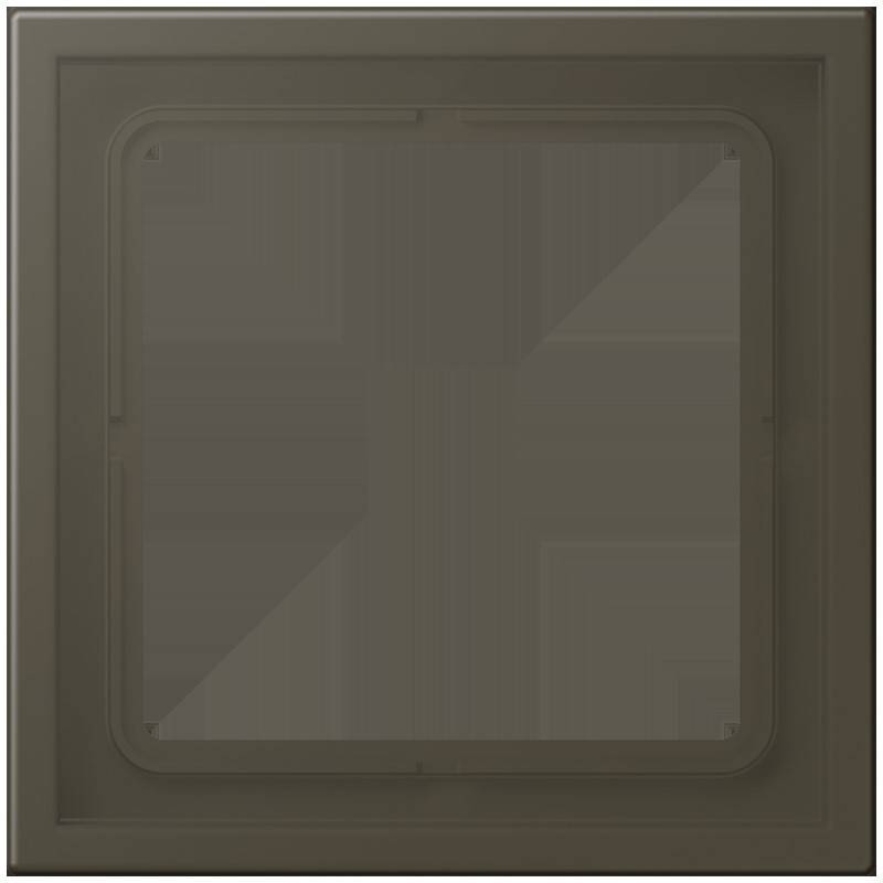 Ein quadratisches, undurchsichtiges, braunes Objekt, das einem Paneel oder Rahmen mit abgeschrägten Kanten ähnelt, von vorne gegen einen neutralen Hintergrund gesehen.