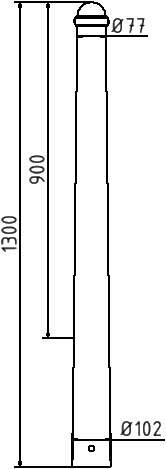 Schake 40102B Stilpoller Stahlrohr Ø 102 / 76 mm ortsfest, zum Einbetonieren<br><br>mit Erdanker, Gesamtlänge ca. 1300 mm ohne Öse