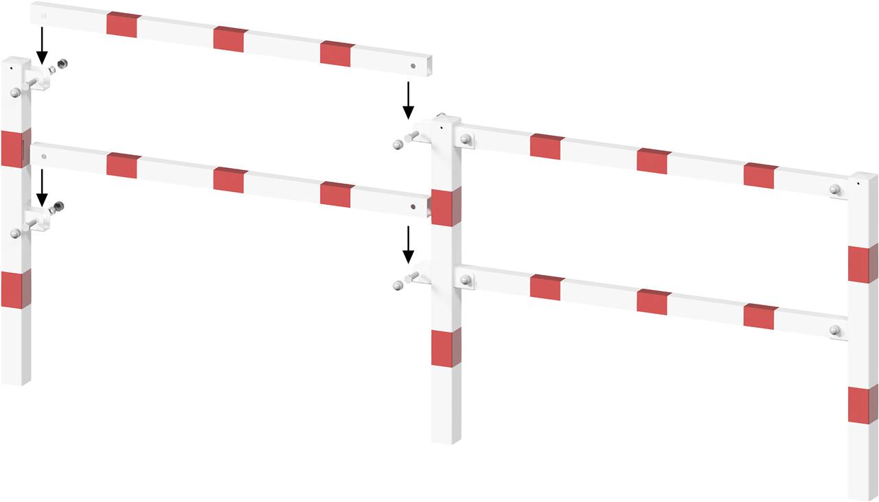 Schake 4271 Schutzgeländer Stahlrohr 70 x70 mm Standpfosten<br><br>zum Einbetonieren Mittelpfosten für Ober- und Knieholm feuerverzinkt