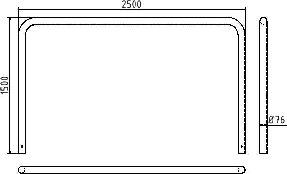 Schake 475_25 Abweisebügel Ø 76 x 2,6 mm ohne Querholm zum Einbetonieren Gesamtbreite: 2500 mm Gesamthöhe: 1500 mm feuer