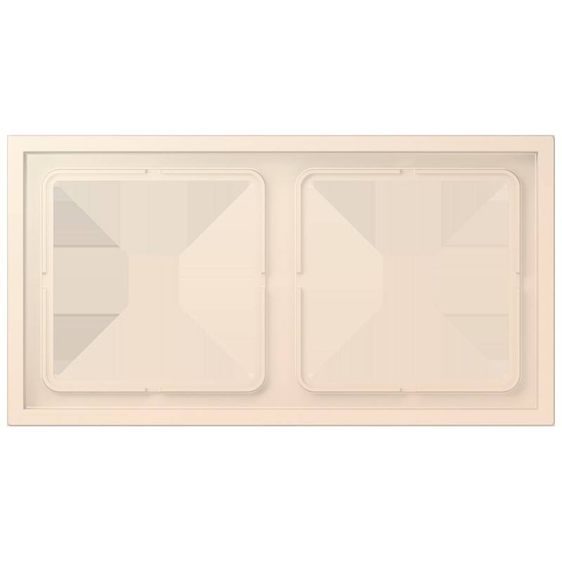 Ein beige farbener rechteckiger Lüftungsdeckel mit zwei Lüftungsgittern.