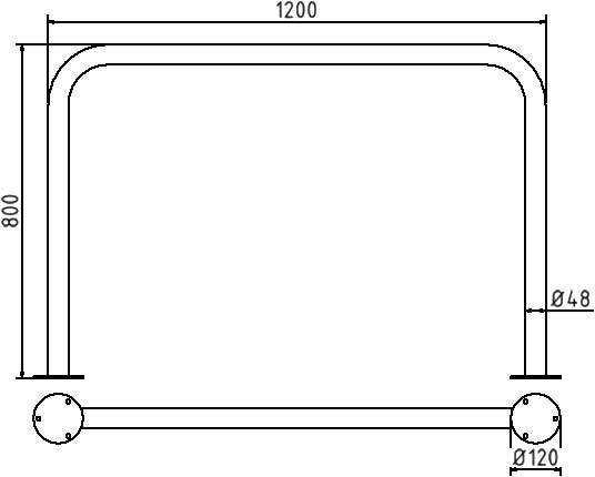 Schake 449_13P Edelstahlbügel Ø 48 mm für Dübelbefestigung ohne Querholm Gesamtbreite 1200 mm