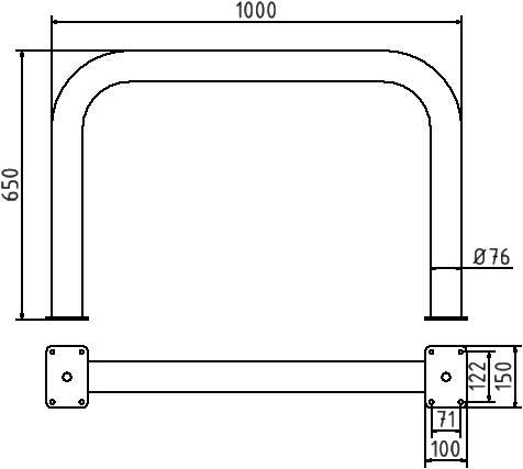 Schake 477_06P Rammschutzbügel Ø 76 x 2,6 mm ohne Querholm für Dübelbefestigung Gesamtbreite: 1000 mm Gesamthöhe: 650 mm