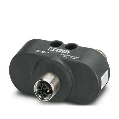 Ein schwarzer Industriestecker mit kreisförmiger Anordnung von Stiften, konzipiert für sichere elektrische Verbindungen in rauen Umgebungen.