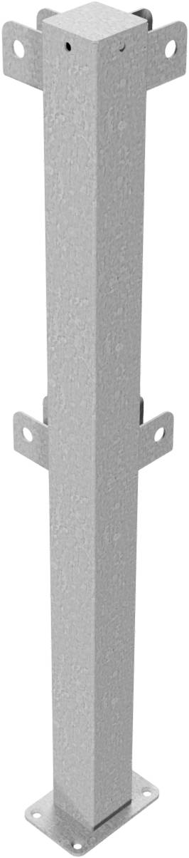 Schake 4273P Schutzgeländer Stahlrohr 70 x70 mm Standpfosten<br><br>für Dübelbefestigung Eckpfosten für Ober- und Knieholm 90° feuerverzinkt