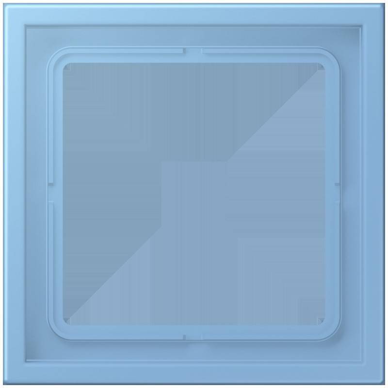 Ein hellblau gefärbtes, quadratisches Panel mit einem klaren Zentrum, das an ein modernes Fenster oder eine digitale Schnittstelle erinnert.