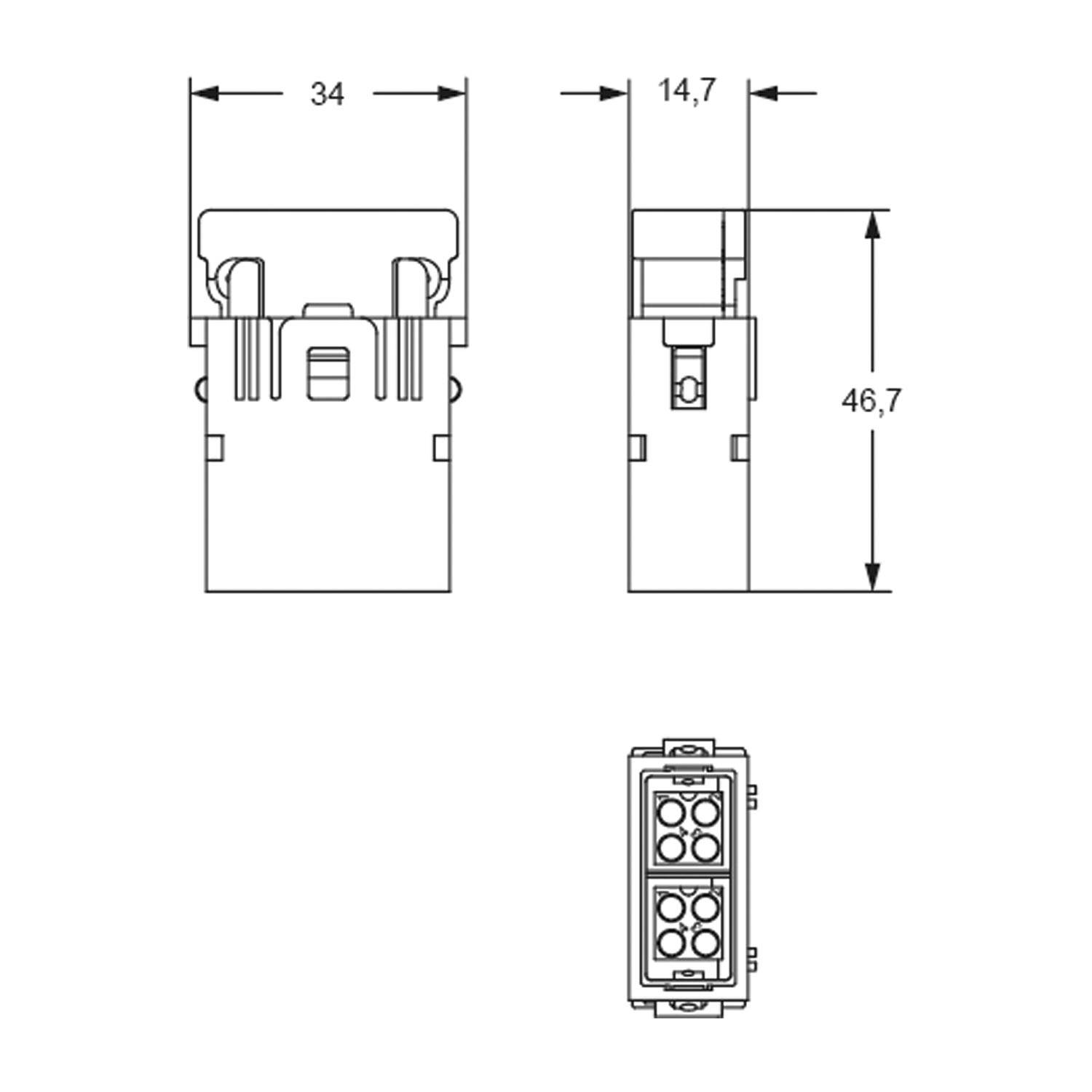 CX 08 D5GM2 I.L.M.E. Stifteinsatz, MIXO, 1ME, 8P+GND, Crimpan., 10A, 50V, Megabit, doppelte Kabeleinf., mit PE Kontakt.