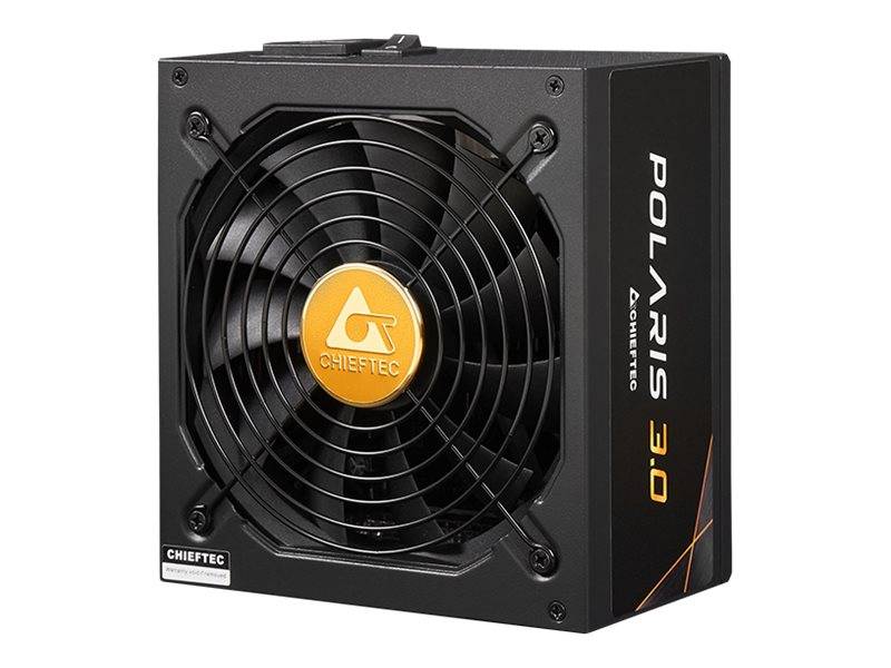 Schwarzes PC-Netzteil mit großem Lüftergitter, auf der Seite mit „POLARIS 3.0
