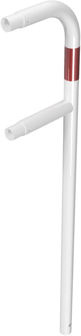 Schake 448_80B Schutzgeländer Stahlrohr Ø 48 mm Standpfosten<br><br>zum Einbetonieren Endpfosten feuerverzinkt und weiß beschichtet<br><br>mit rot