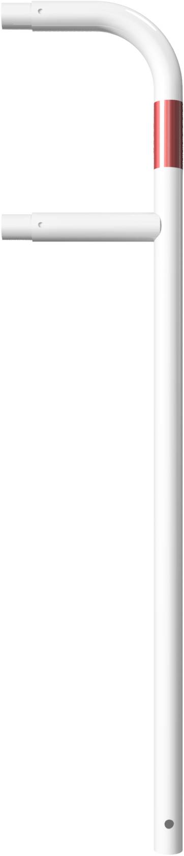 Schake 448_80B Schutzgeländer Stahlrohr Ø 48 mm Standpfosten<br><br>zum Einbetonieren Endpfosten feuerverzinkt und weiß beschichtet<br><br>mit rot