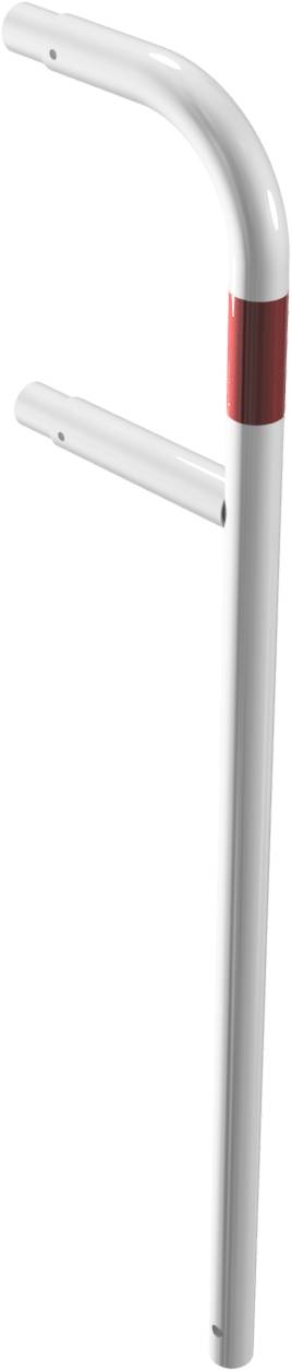 Schake 448_80B Schutzgeländer Stahlrohr Ø 48 mm Standpfosten<br><br>zum Einbetonieren Endpfosten feuerverzinkt und weiß beschichtet<br><br>mit rot