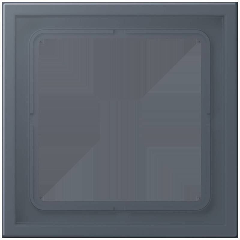 Eine dunkle, quadratische reflektierende Oberfläche mit einer zurückgesetzten Bordüre, die ein schlankes, modernes Designelement oder eine Dekorplatte andeutet.