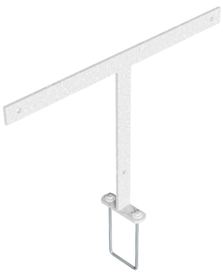 Verzinktes Kragarm-Betonpfosten-Träger T-Form', zeigt eine T-förmige Halterung zur Montage auf Betonoberflächen, gestützt durch zwei Stangen.