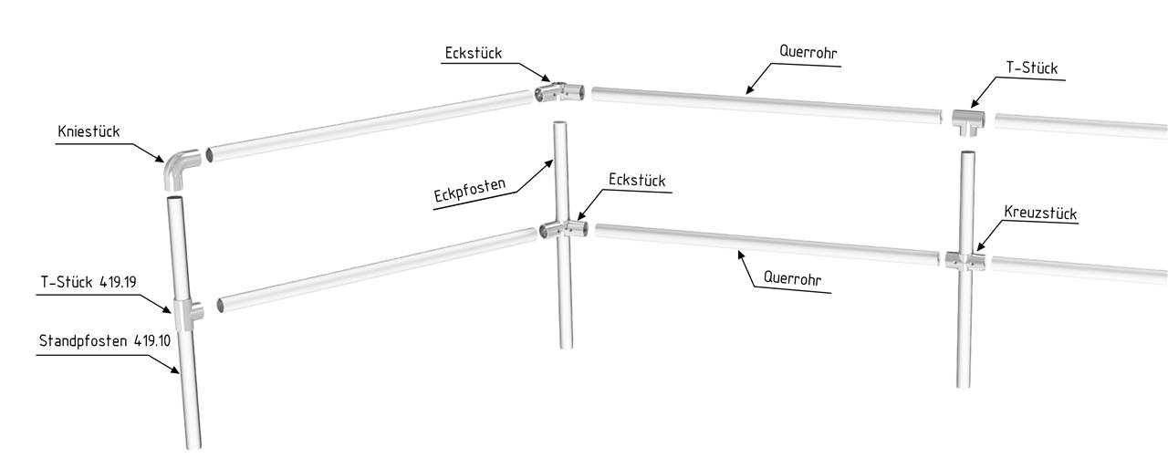 Schake 419_08 Barrieren Stahlrohre und Verbindungsstücke Aluminium-Eckstück <br><br>2 Halbschalen mit Schraube und Mutter