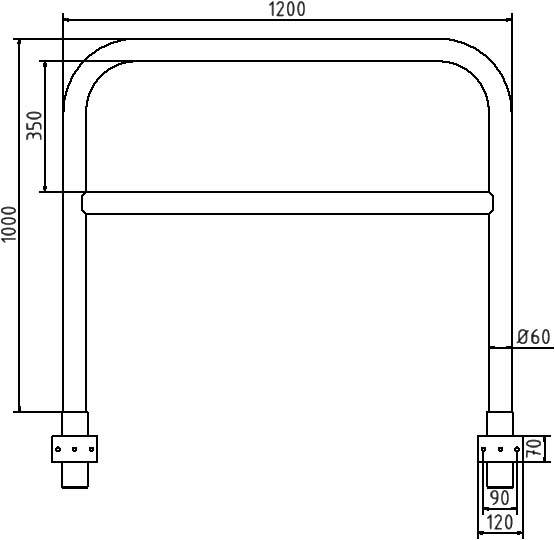 Schake 465_23W Rohrbügel aus Stahlrohr Ø 60 x 2,5 mm mit Querholm zum Einbetonieren Gesamtbreite: 1200 mm Gesamthöhe: 12