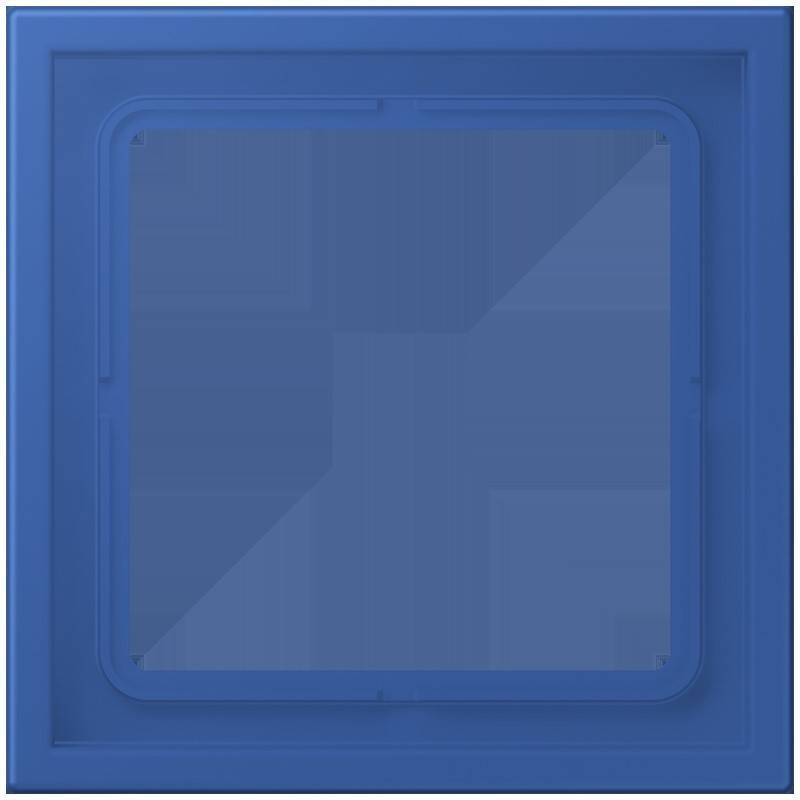 Ein quadratischer blauer Rahmen mit einem transparenten quadratischen Zentrum, der ein minimalistisches geometrisches Design zeigt, möglicherweise als Dekoration oder Panel verwendet.