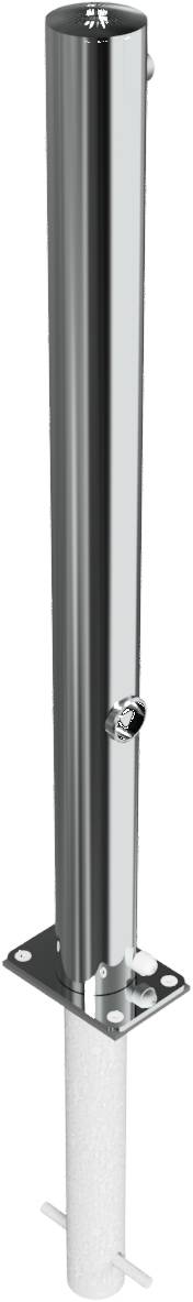 Schake 4072FUH Edelstahlpfosten Ø 76 mm ohne Ziernut umlegbar, selbsteinrastende Verriegelung<br><br>zum Einbetonieren, mit feuerverzinkter Bodenhül