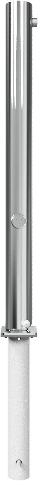 Schake 4072FUH Edelstahlpfosten Ø 76 mm ohne Ziernut umlegbar, selbsteinrastende Verriegelung<br><br>zum Einbetonieren, mit feuerverzinkter Bodenhül