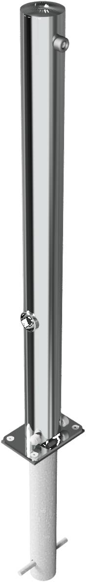 Schake 4072FUH Edelstahlpfosten Ø 76 mm ohne Ziernut umlegbar, selbsteinrastende Verriegelung<br><br>zum Einbetonieren, mit feuerverzinkter Bodenhül