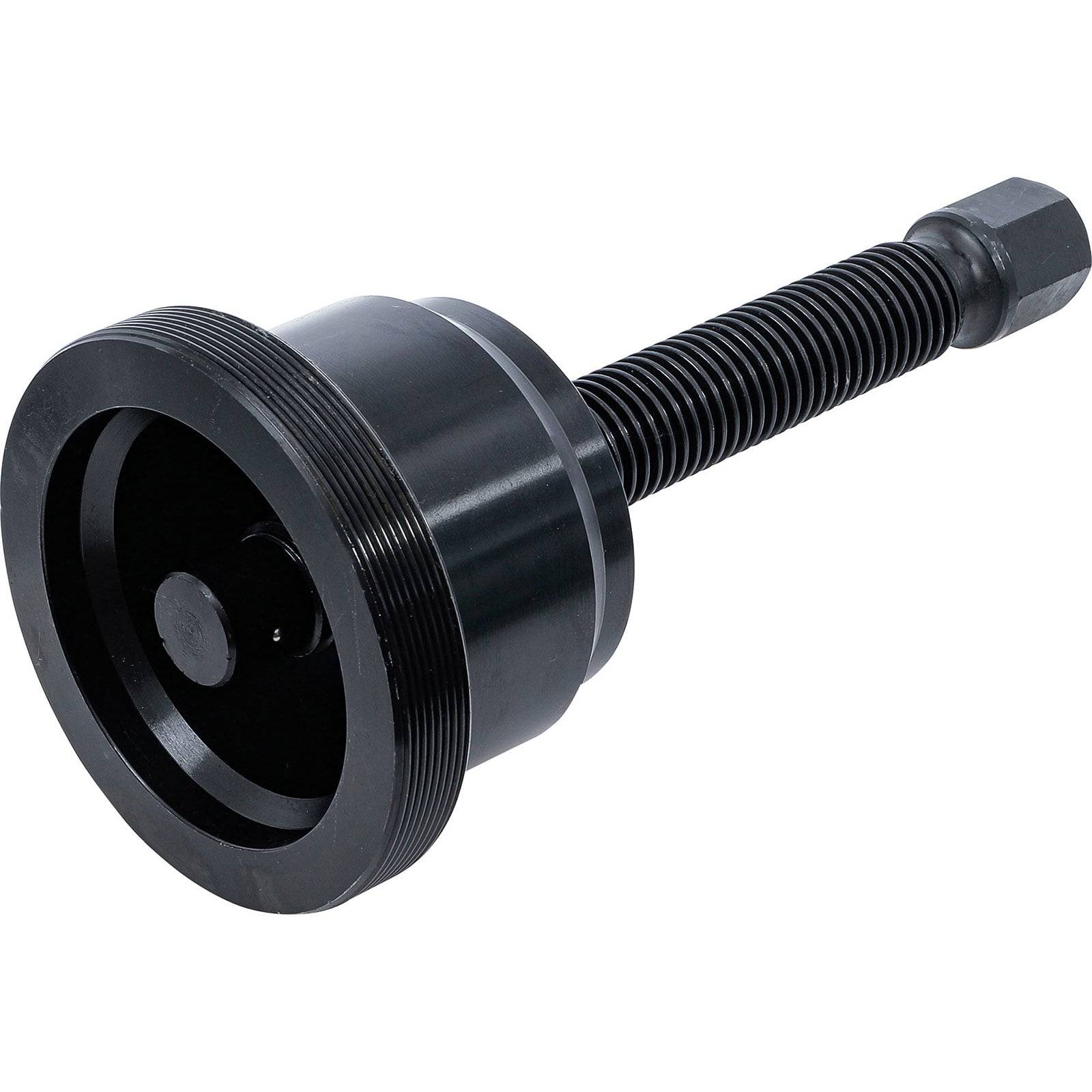 Ein schwarzes, zylindrisches Werkzeug mit einer Gewindestange, das für mechanische Anwendungen verwendet wird.