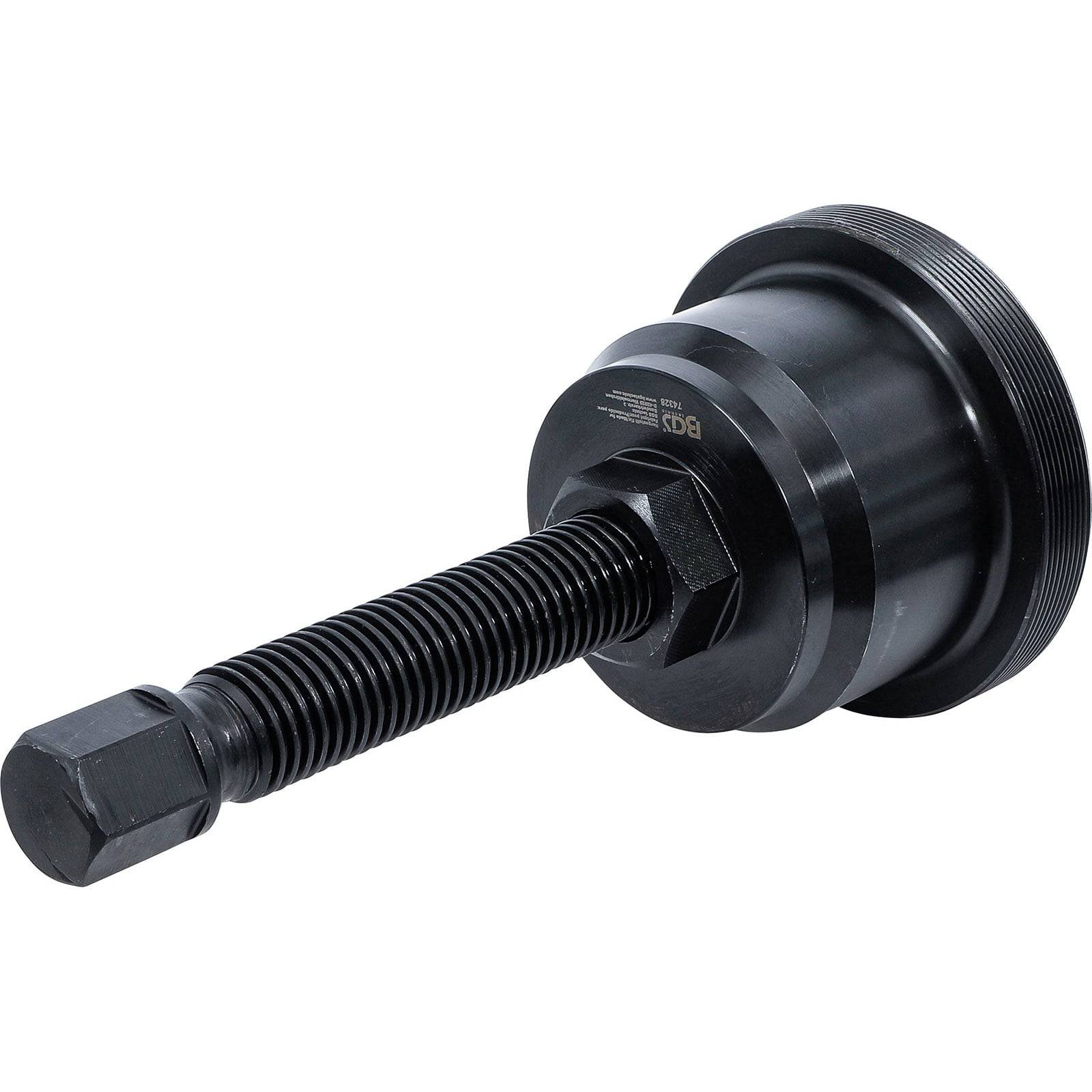 Ein Metallauszieher-Werkzeug mit Schraubengewinde und Bolzen-Mutter-Konstruktion, der zum Herausziehen von Lagern oder ähnlichen Komponenten in mechanischen Anwendungen verwendet wird.