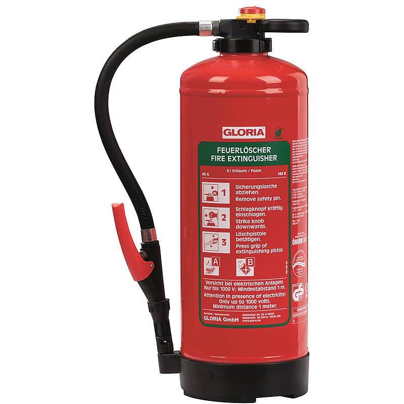 GLORIA Schaumfeuerlöscher SB9 PRO, fluorfrei, Set-Inhalt: Wandhalterung, Feuerlöscher | Aufladelöscher, Feuerlöscher -