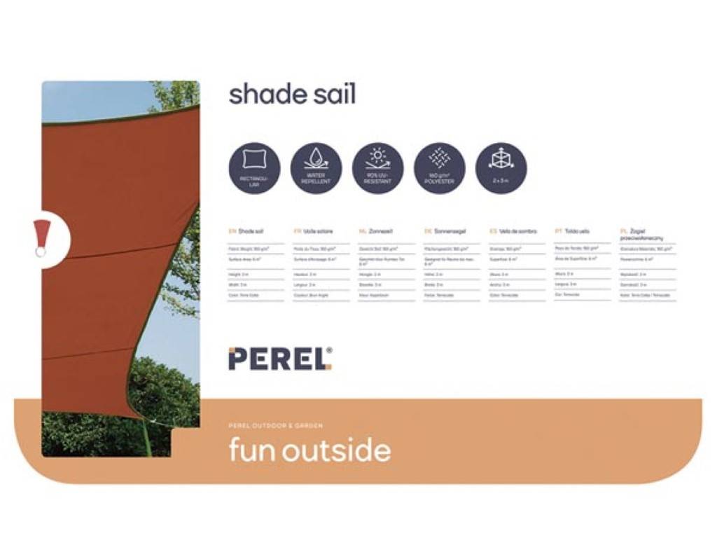 Perel Sonnensegel, wasserabweisend, 2 x 3 m, 160 g/m², Polyester, Rechteck, Terracotta
