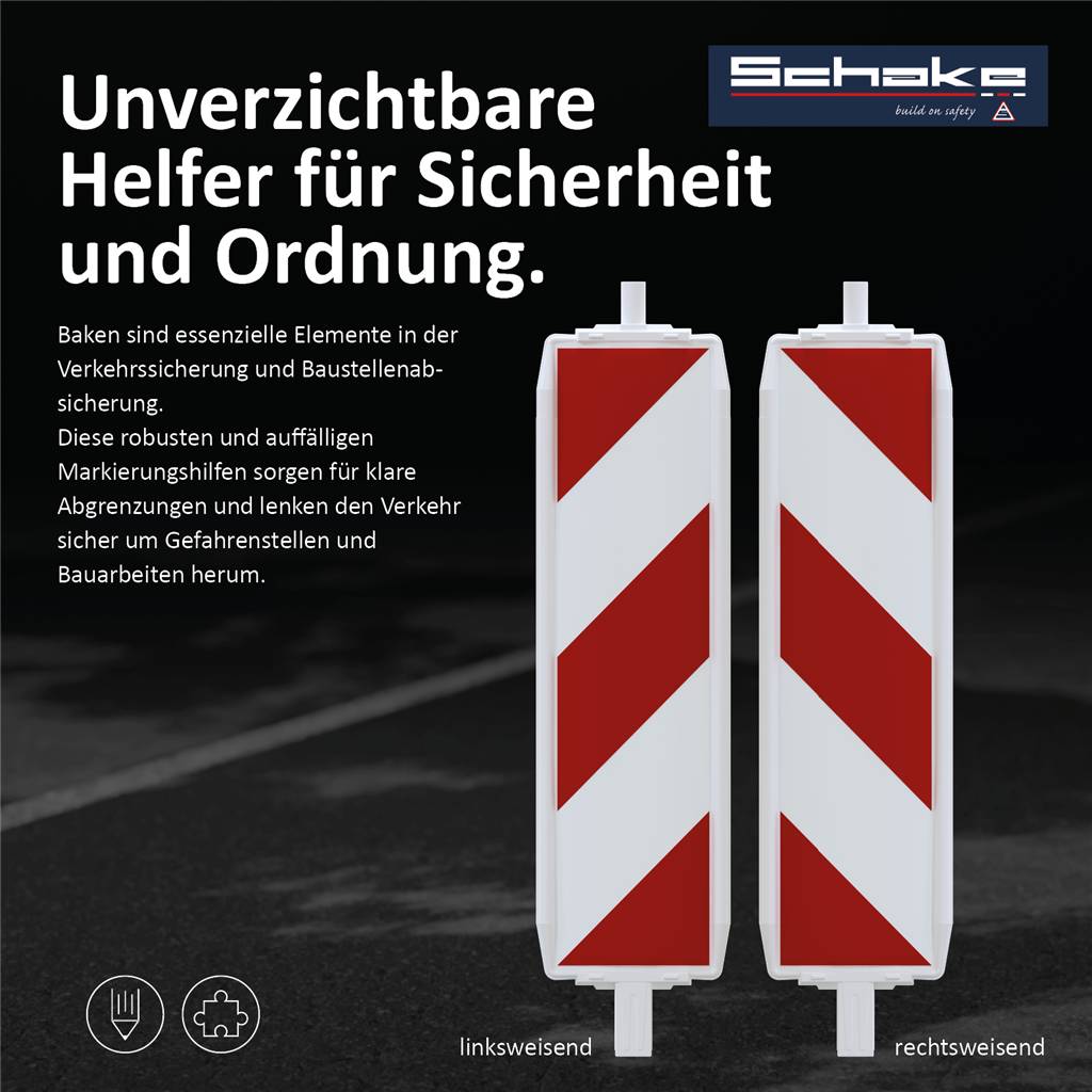 Schake 36055/2LL Kunststoffbake Typ 60 Folie Typ RA2/B, schraffiert doppelseitig linksweisend rot / weiß