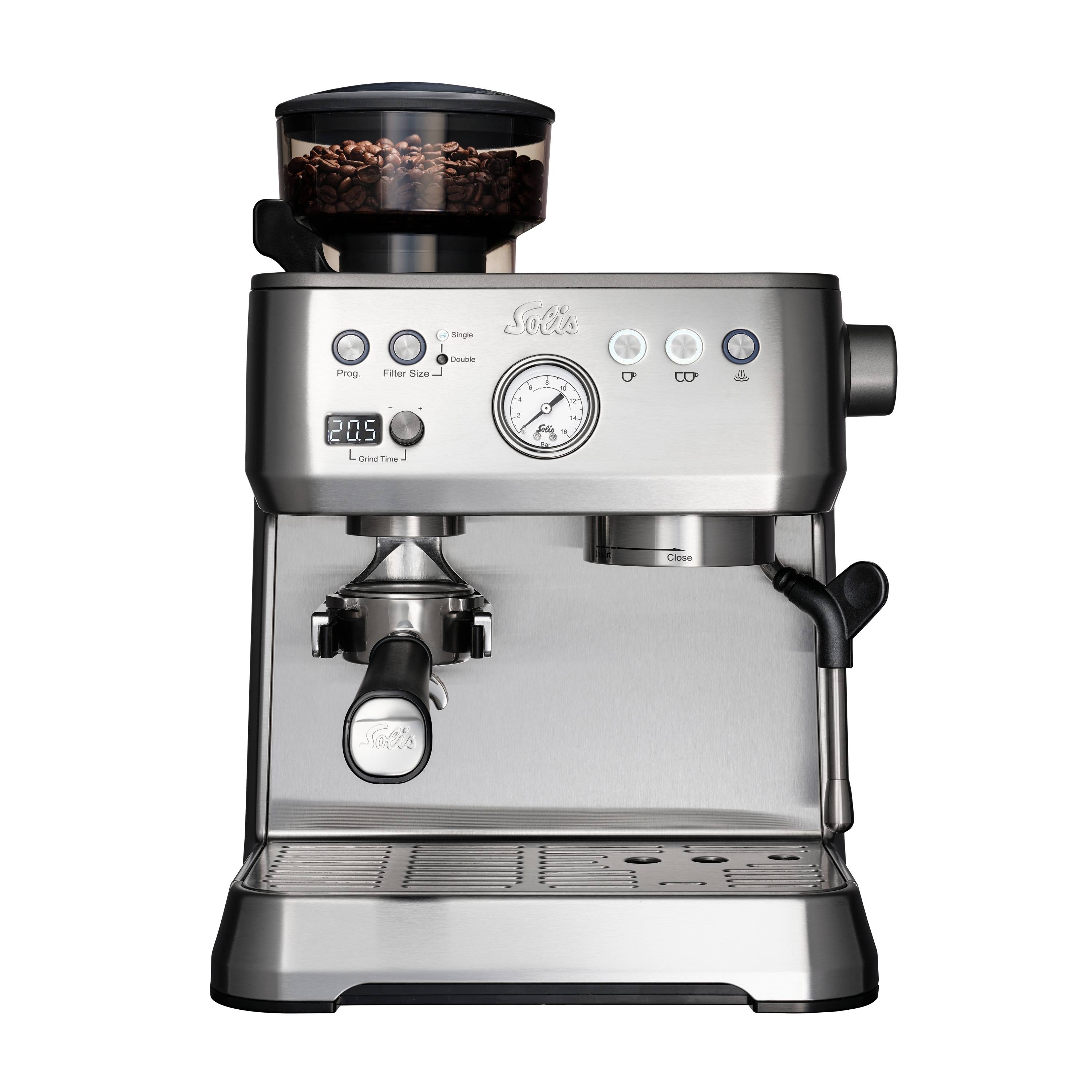 Solis Siebträger Kaffeemaschine 54 mm Siebhalter Milchaufschäumer Bohnenmahlwerk