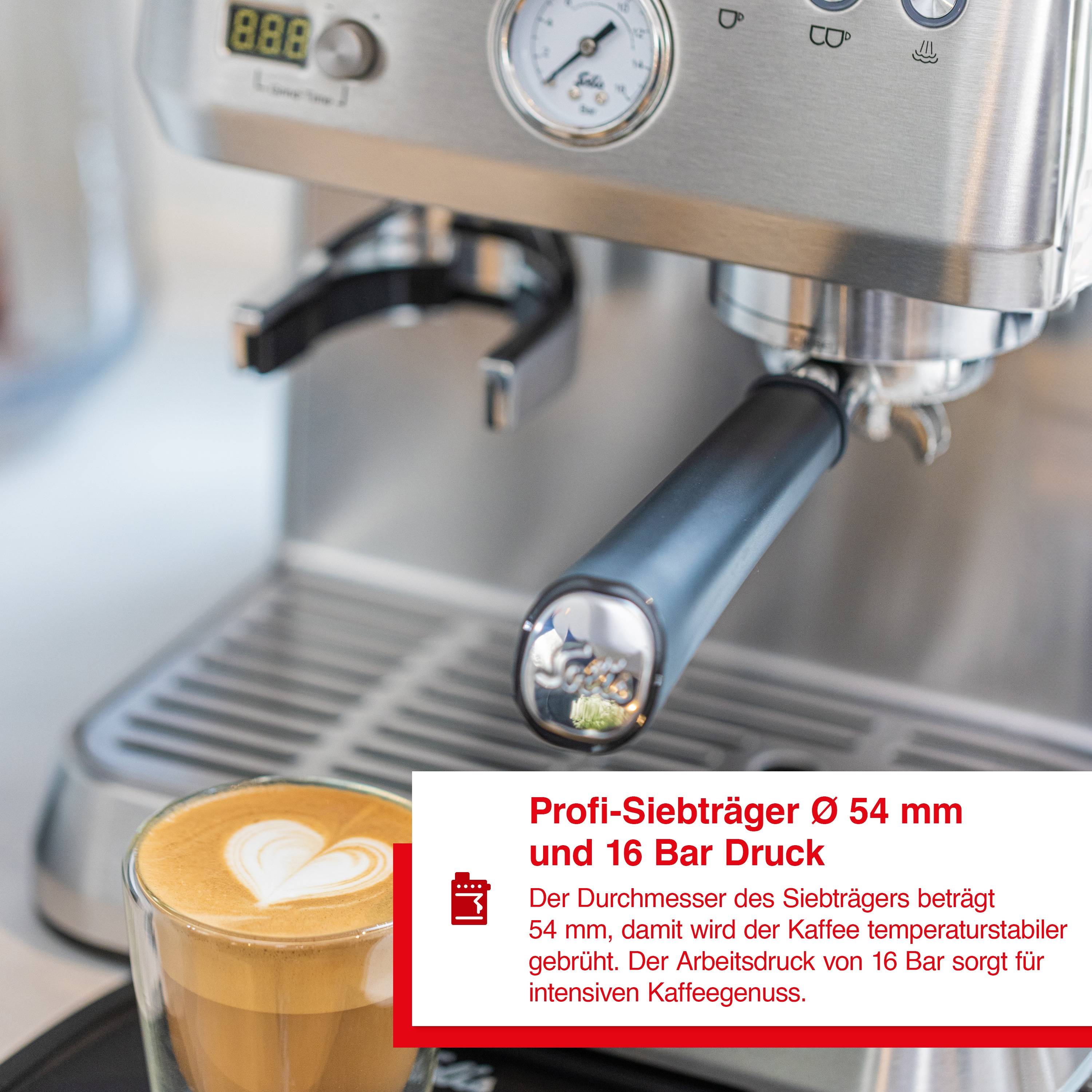 Solis Siebträger Kaffeemaschine 54 mm Siebhalter Milchaufschäumer Bohnenmahlwerk