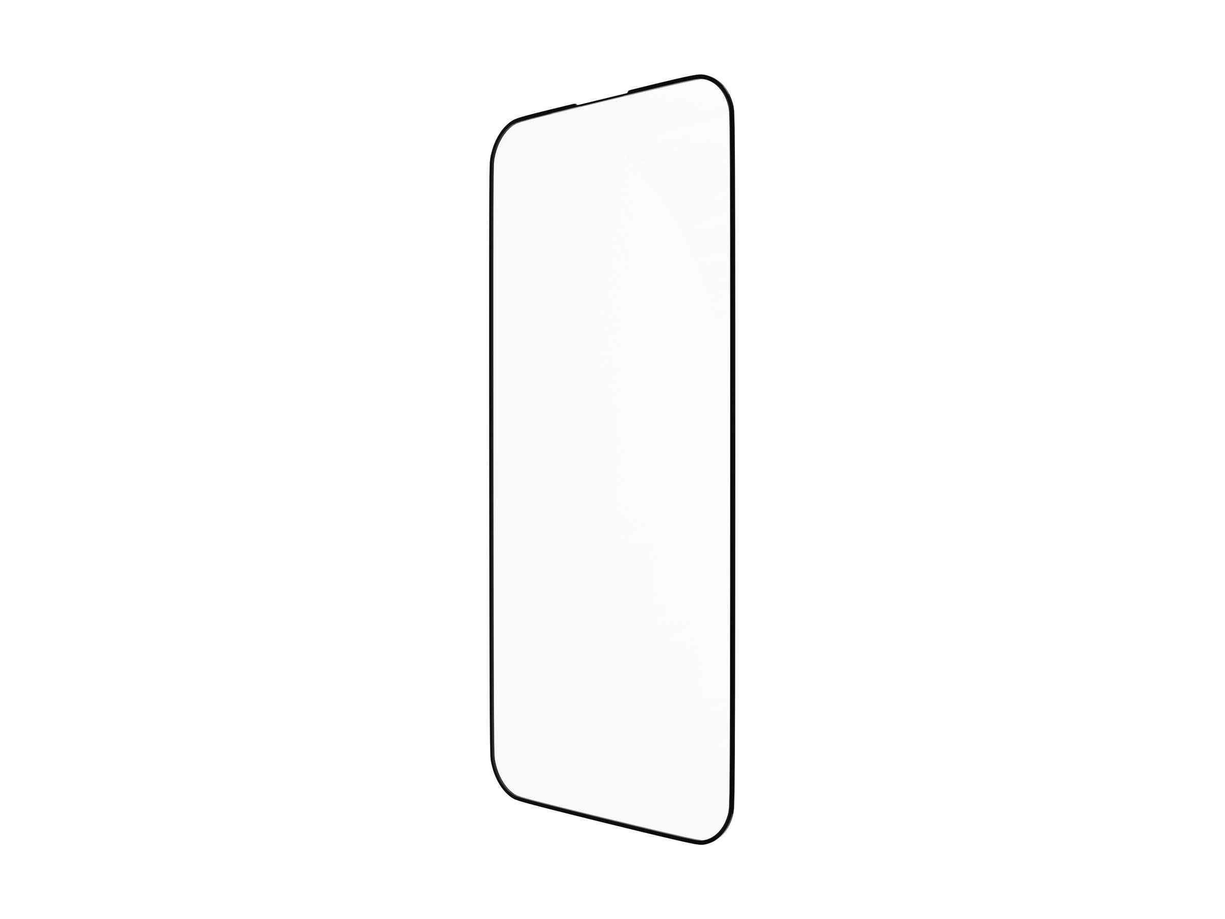 Leeres weißes Smartphone-Display in einer einfachen Seitenansicht-Kontur auf einfachem Hintergrund.