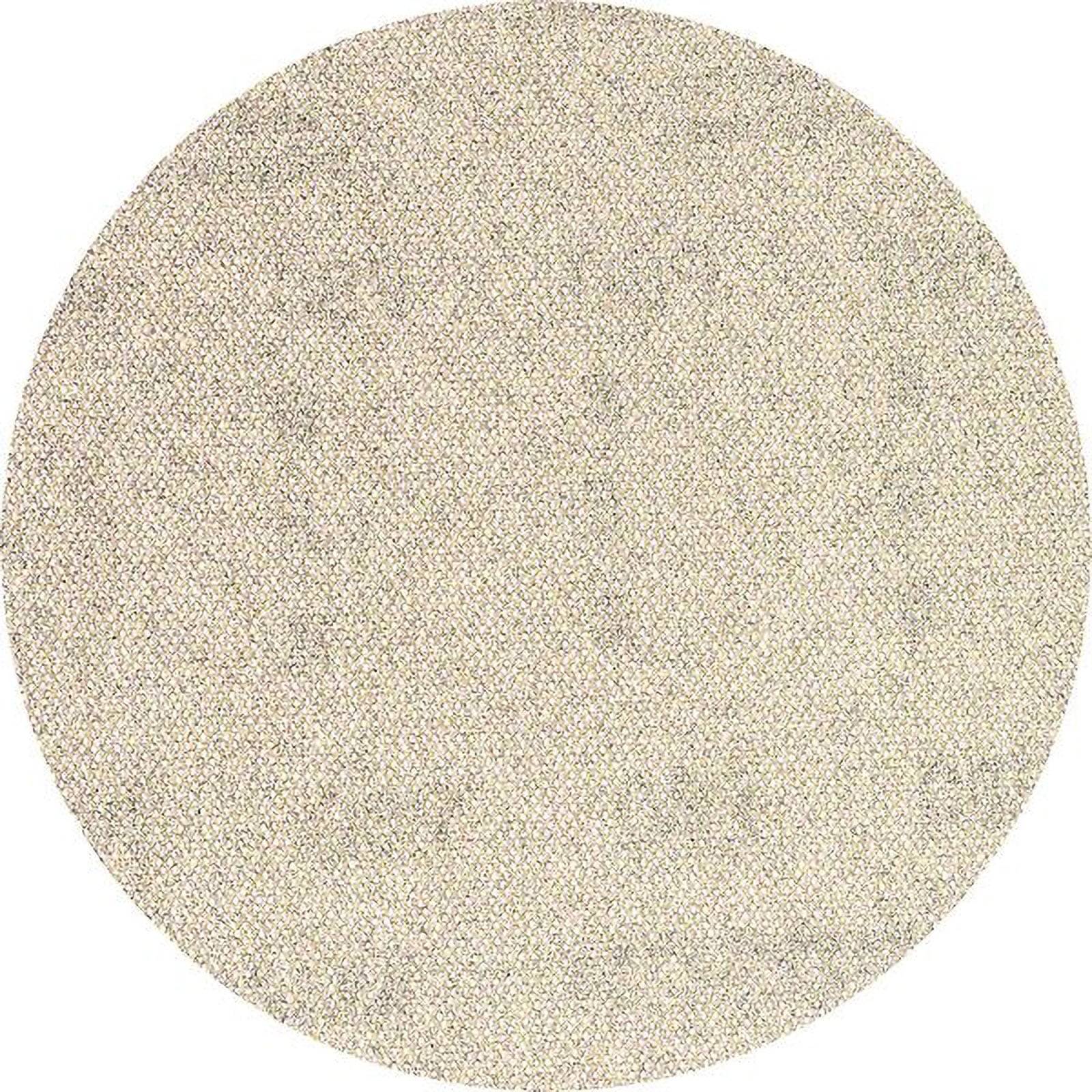 Runde Schleifscheibe mit einer beigen, körnigen Textur, die zum Glätten von Oberflächen bei Holz- oder Metallbearbeitungsprojekten verwendet wird.
