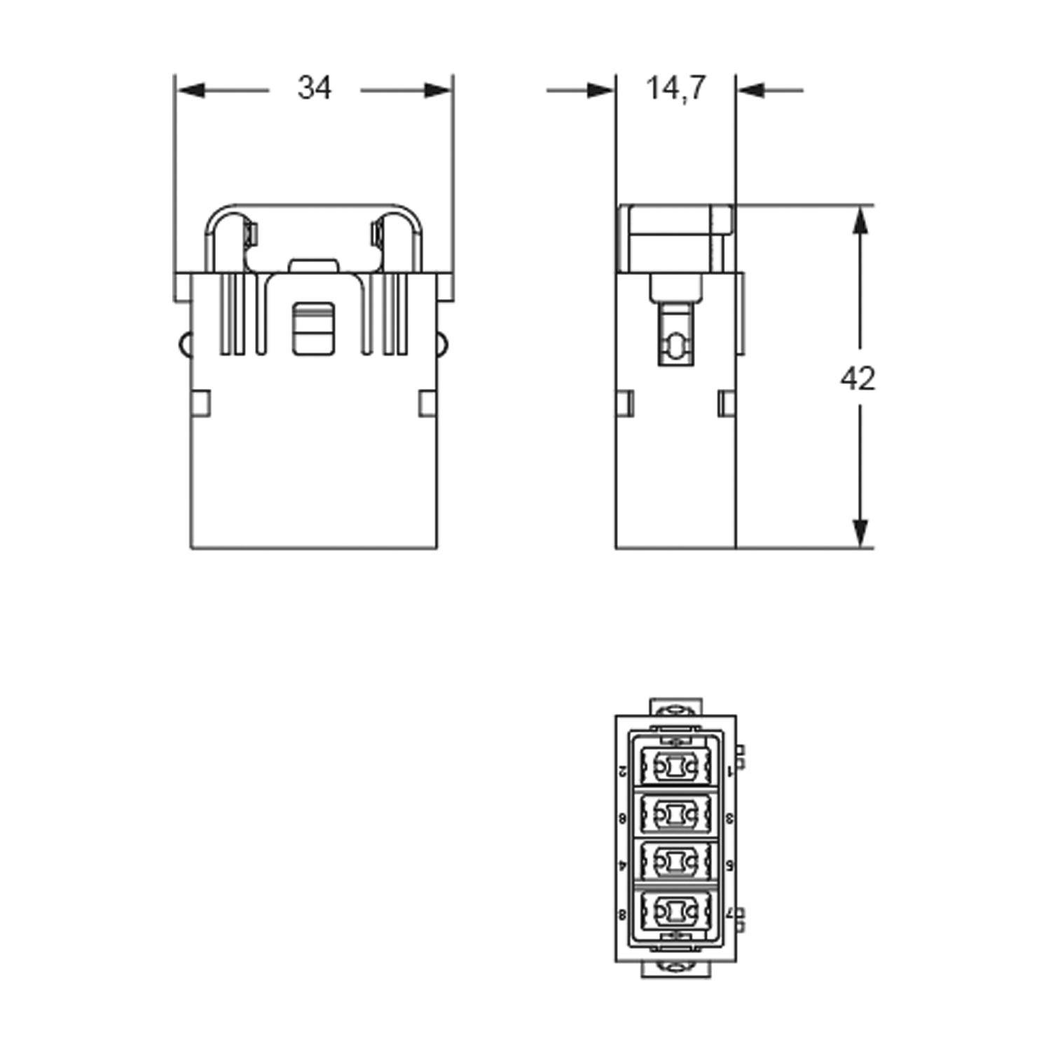 CX 08 I6GM I.L.M.E. Stifteinsatz, MIXO, 8P+GND, Crimpanschluss, 5A, 50V, Gigabit, mit PE Kontaktierung - 1 Stück