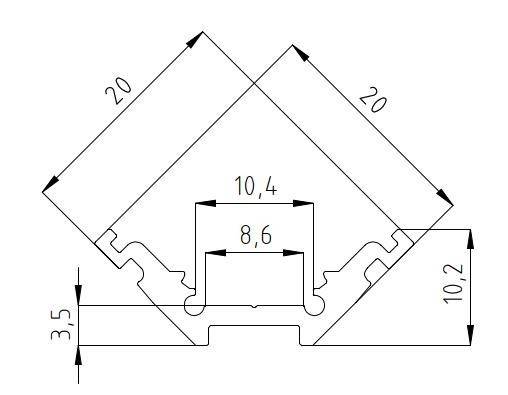 Technische Zeichnung eines Schnittbildes eines mechanischen Bauteils mit beschrifteten Abmessungen, einschließlich '10,4', '8,6', '20' und angegebenen Winkeln.