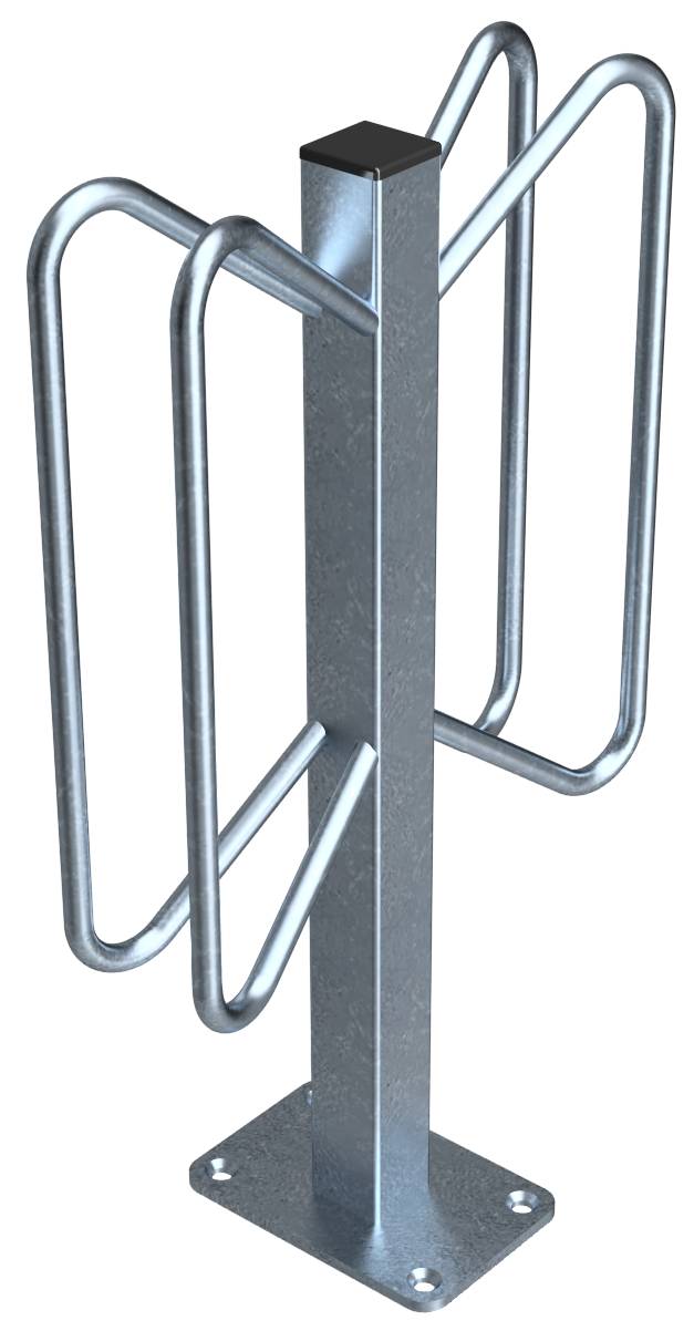 Schake 421_54 Fahrradständer Einzelparker Einzelparker zum Aufdübeln<br><br>Dübelplatte 100 x 150 mm, 4 Bohrungen Ø 10 mm zweiseitige Einstellung