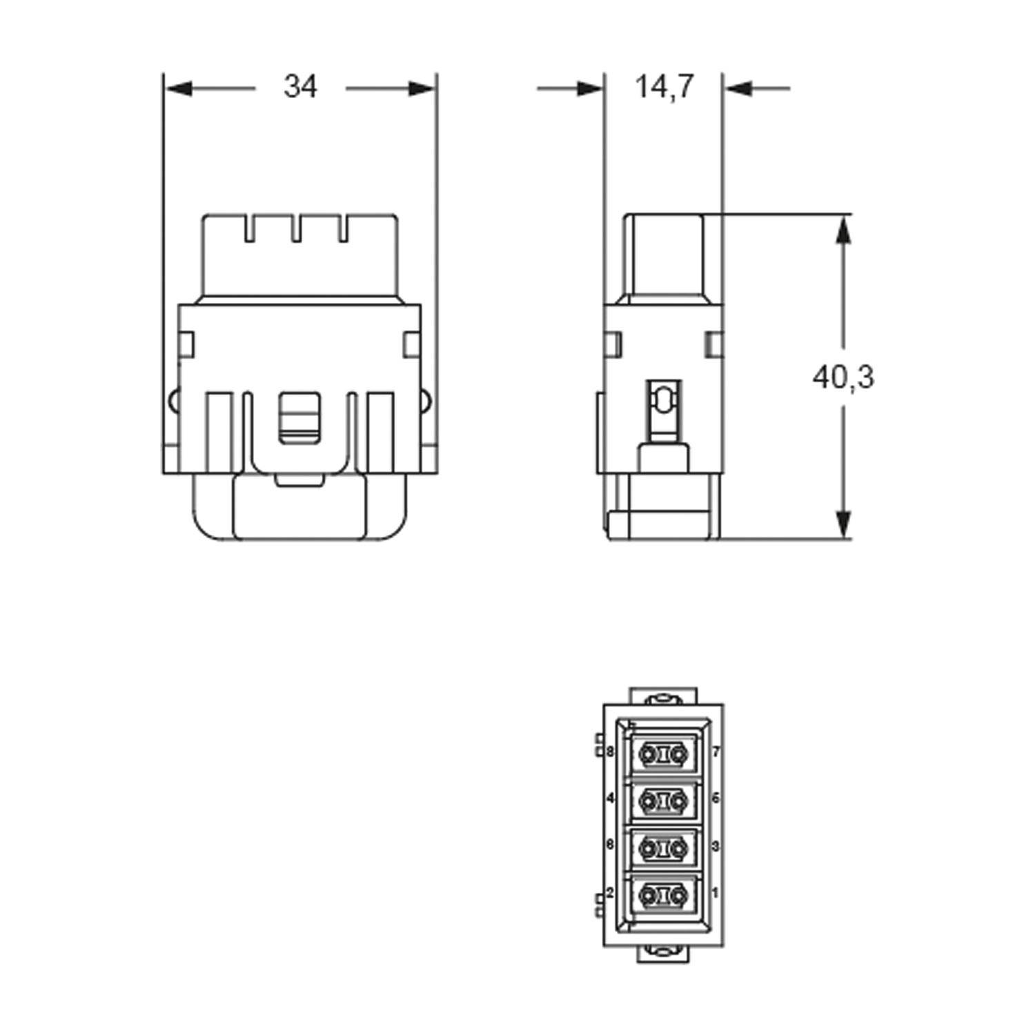 CX 08 I6GF I.L.M.E. Buchseneinsatz, MIXO, 8P+GND, Crimpanschluss, 5A, 50V, Gigabit, mit PE Kontaktierung - 1 Stück