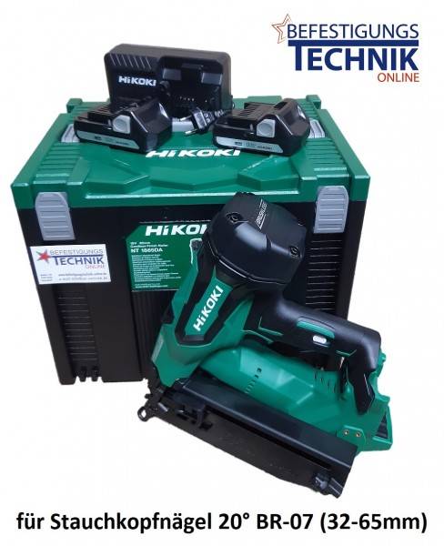 HiKOKI Akku Nagler Stiftnagler Stauchkopfnagler NT1865DA 2x2,0Ah für 20° Stauchkopfnägel BR-07